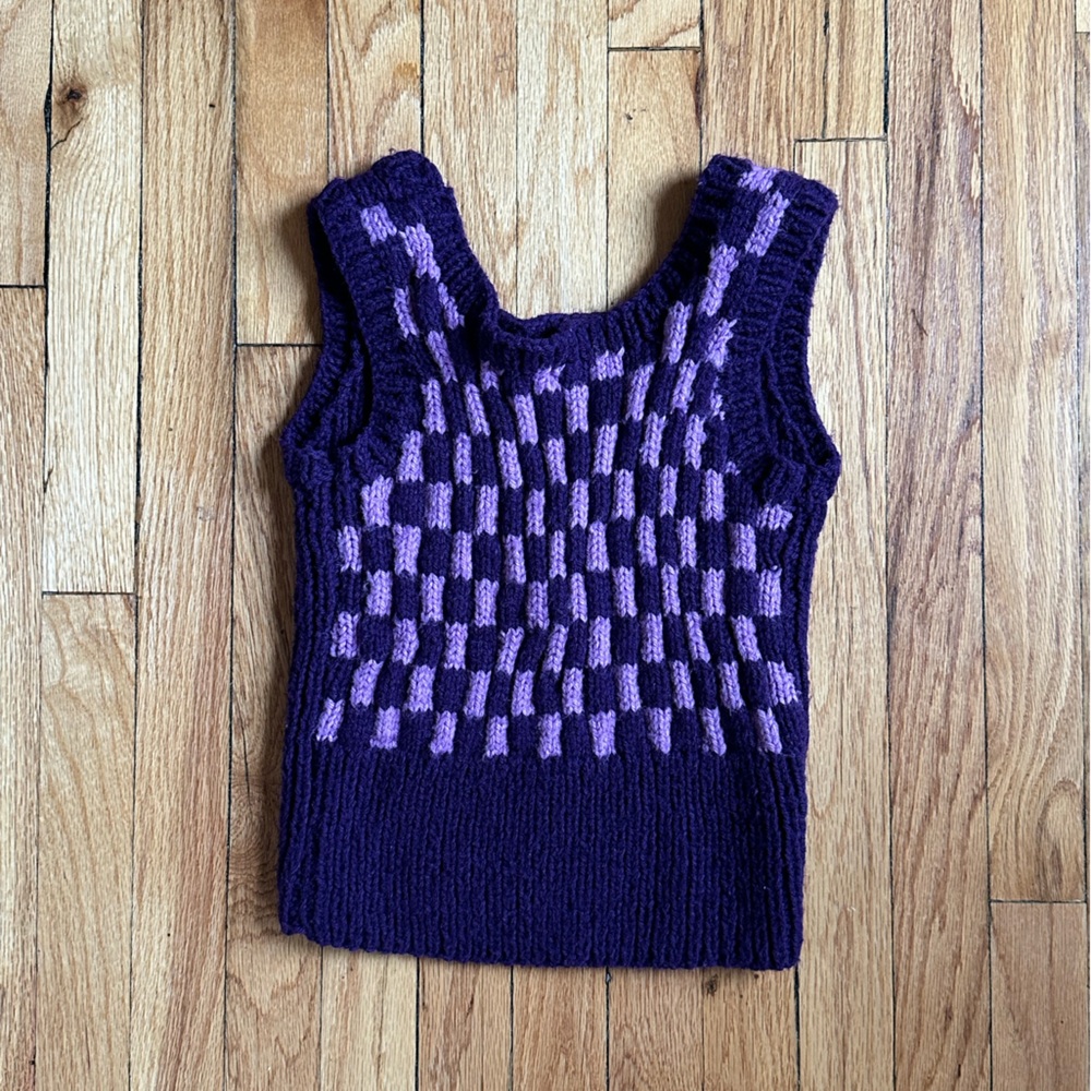 Handmade Purple and Black Checkered Knit Tank Top
